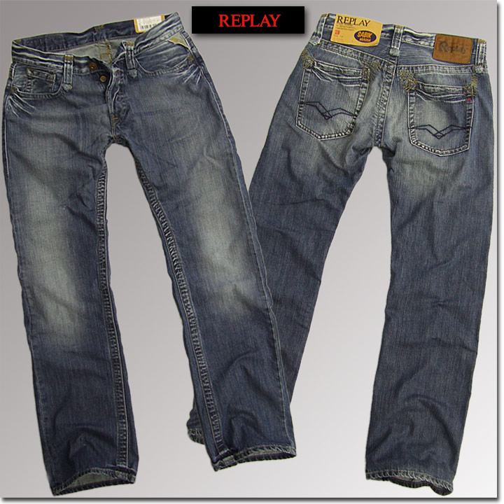 vCŐVIIREPLAY/ITARY@Mens@LOW@RISE@SLIM@STRAIGHT@DESTROYED@JEANS/MV920A